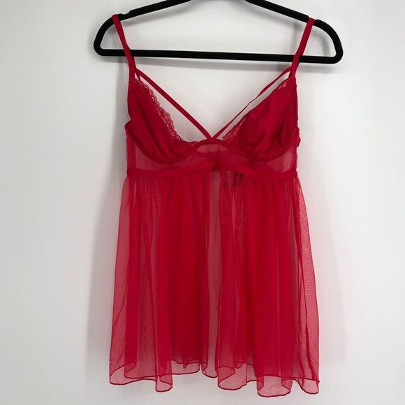 VICTORIA’S SECRET Red Open Back Babydoll Sheer Mesh - Picture 1 of 8